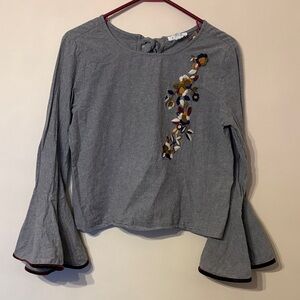 THML Gray Blouse with Floral Embroidery